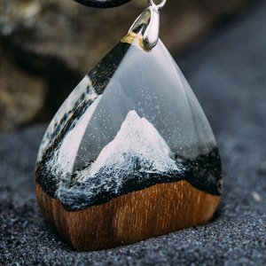 Natural Wood Resin Pendant Necklace Artistic Epoxy Jewelry Gift Handcrafted Resin and Wood Pendant Fashion Necklace - Product Image 4