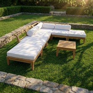 Canapé d'angle en teck pour l'extérieur, design moderne, fabricant indonésien, ensemble de canapés de jardin en teck massif, mobilier d'extérieur - Product Image 2