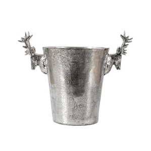 Cubo de Hielo Metálico Redondo de Gran Tamaño con Asa, Acabado Plateado Antiguo, Enfriador de Botellas de Cerveza y Champán - Product Image 3