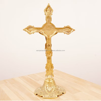 Statue de Jésus-Christ en laiton massif vintage, modèle religieux, design floral, technique de découpe et d'impression, artisanat en métal plaqué
