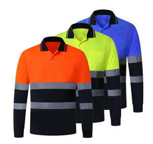 Custom High Visibility Safety Work Clothes Unisex Long Sleeve Reflective Polyester Abrasion Resistant <b>Polo</b> Shirt Yellow <b>Orange</b> - Product Image 1