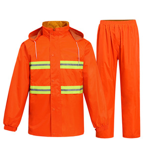 Traje de trabajo impermeable de alta visibilidad con rayas reflectantes naranjas, conjunto unisex de chaqueta y pantalones de poliéster - Product Image 5