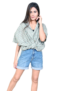 Blusa Holgada con Estampado Floral para Mujer, Cuello Camisero, Manga Corta, 100% Algodón Tejido, Camisa para Primavera, Otoño y Verano - Product Image 2