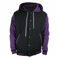 Veste universitaire à capuche pour homme, noire et bleue, avec blocs de couleur, décontractée, en coton et polyester, coupe classique, pour l'automne