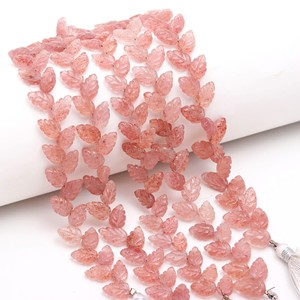 Perles de pierres précieuses en quartz fraise rose AAA en forme de feuille, perles de pierres précieuses sculptées à la main pour la fabrication de bijoux, 10-11 mm, quartz fraise naturel - Product Image 2