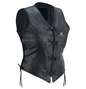<b>Women</b> Genuine Leather Motorcycle Vest Stylish Biker <b>Waistcoat</b> Vintage Slim Fit Sleeveless Outerwear Pockets Casual Fashion - Product Image 4
