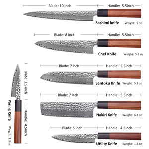 Damascus Steel <b>Knife</b> <b>Set</b> 6Piece Wood Handle Handmade <b>Sharp</b> Chef <b>Knives</b> Japanese Style Damascus Steel Straight Edge Ambidextrous - Product Image 6