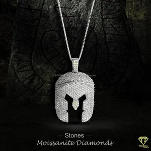 Iced Out Spartan Helmet Pendant Necklace With Moissanite Diamonds 925 Sterling Silver Hip Hop Luxury Warrior Jewelry For Men - Product Image 3