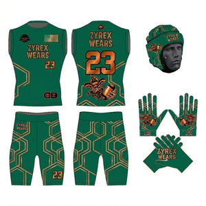 Ensemble d'uniformes de football 7v7 personnalisés avec logo, maillot de compression sans manches sublimé, short, casque souple et kit de gants - Product Image 4