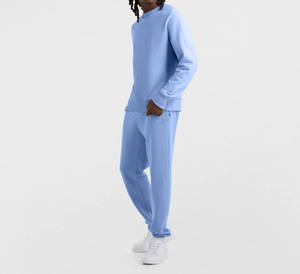 Sweat-shirt à col rond pour homme, couleur bleu clair, en molleton de coton premium, design uni, coupe ample, respirant, sweat-shirts pour homme - Product Image 2