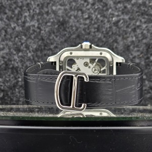 Reloj de Lujo para Hombre, Esqueleto Cuadrado, Movimiento Mecánico Automático, Esfera Analógica con Números Romanos, Correa de Cuero Negro y Acero Inoxidable - Product Image 4