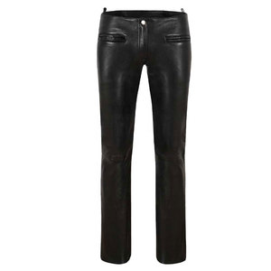 Pantalones de Moto para Hombre, Negros, de Cuero, Impermeables, Corte Recto, Cintura Media, Cierre con Cordón, Bolsillos Laterales, Peso Medio, para Invierno - Product Image 1