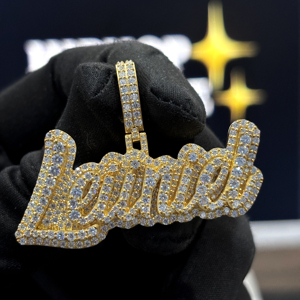 <b>Custom</b> Raised Script <b>Name</b> Pendant 925 Sterling Silver VVS Moissanite Fully Iced Hip Hop <b>Necklace</b> Gold Plated Jewelry Unisex - Product Image 4