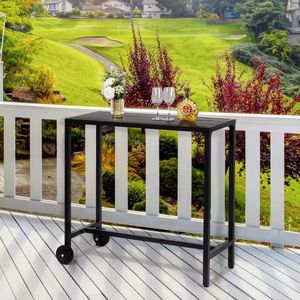 Tavolo da Bar da Esterno da 40 Pollici con Ruote, Rettangolare e Stretto, Altezza Bancone, per Balcone, Patio, Giardino, Cortile, Picnic - Product Image 3