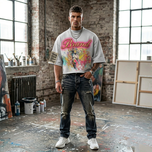 Camiseta Gráfica Oversize Personalizada 100% Algodón con Estampado Artístico Colorido, de Alto Gramaje, Ecológica, Transpirable, con Hombros Caídos, Estilo Urbano - Product Image 6
