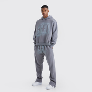 Conjunto Deportivo de Algodón Gris para Hombre, Sudadera con Capucha y Pantalones Jogger, Color Sólido, Estilo Casual para Otoño, Manga Larga, Cordón Ajustable, Bolsillos Laterales - Product Image 1