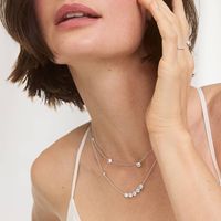 Collar de Lujo para Mujer con Diamantes Naturales de Corte Brillante Redondo en Engaste de Oro Blanco