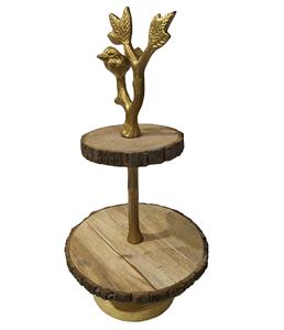 Metal Cake <b>Stand</b> 2 tier wooden <b>logs</b> - Product Image 1