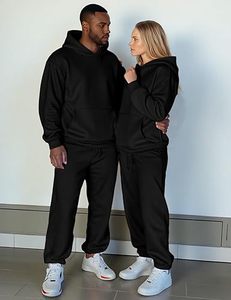 Conjunto Deportivo Unisex con Capucha Negra, Pantalones Largos con Bolsillos Laterales, Ropa Deportiva Informal para Adultos, Ropa de Otoño - Product Image 1