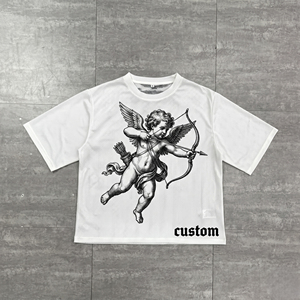 Camiseta Blanca de Manga Corta Personalizada para Hombre con Estampado de Cupido, Tejido Jersey Transpirable, Cuello Redondo, Estilo Casual - Product Image 3