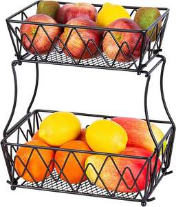 Panier empilable en métal à 2 niveaux personnalisé en usine pour fruits, légumes, produits frais, collations, organisateur de nourriture en fil métallique pour la cuisine - Product Image 4