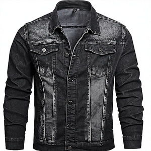 Blouson universitaire unisexe en denim noir, coupe ajustée, décontracté, fermeture boutonnée, en coton lavé, hiver, écologique, devant classique - Product Image 3