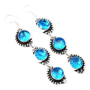 Boucles d'oreilles pendantes en topaze bleue faites à la main, argent sterling 925, bijoux en pierres précieuses naturelles pour femmes, vente en gros, cadeau - Product Image 5
