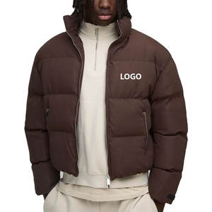 Customized <b>Men's</b> Brown Puffer Jacket Stand Collar Zipper Closure Polyester Filling Windproof Casual Winter <b>Coat</b> Short Length - Product Image 4