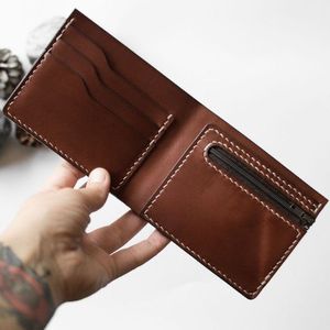 Minimalist Genuine Leather <b>Card</b> <b>Holder</b> <b>Wallet</b> With Zipper Closure Tan Color 7 Inch - Product Image 3