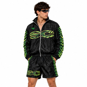 Ensemble short et veste coupe-vent en nylon vert néon personnalisé, style Y2K streetwear, imperméable, 2 pièces, avec sweats à capuche – Fournisseur – Vente chaude - Product Image 6