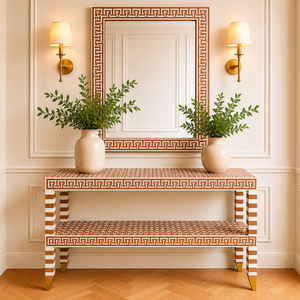 Nouvelle Table Console 2026 en Os d'Éléphant avec Cadre de Miroir et Étagère, Meuble d'Entrée Moderne pour Hall d'Entrée et Décoration - Product Image 1