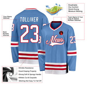 Sky Blue New Design Oversized Breathable Quick Dry Anti-Bacterial Adult Ice Hockey Jersey 100% Polyester Custom Team Name Front - Product Image 4