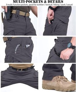 Men's Khaki Tactical Cargo Pants High Waist Multiple <b>Pockets</b> Breathable Workwear Style Canvas Material Spring Outdoor <b>Trousers</b> - Product Image 3