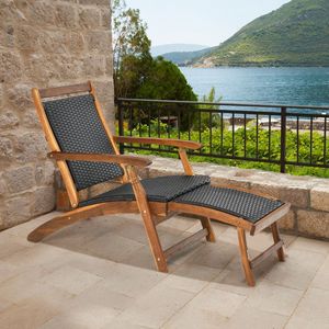 Sillón Plegable con Reposapiés Retráctil y Marco de Madera de Acacia para Patio, Muebles de Ratán con Diseño Elegante - Product Image 5