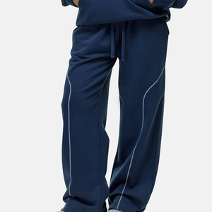 Women's Wide Leg Fleece Pants Mid Waist <b>Drawstring</b> Casual Solid Color Long <b>Trouser</b> Autumn Loose Fit Full Length Side Design - Product Image 6