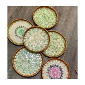 MOST WANTED Rattan Tray Mother Of Pearl For Hotel Serving And Coffee Table Decoration Premium Quality - Product Image 3