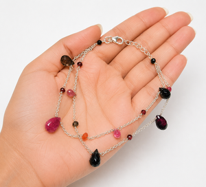 Multi Gemstone Layered Bracelet, 925 Sterling <b>Silver</b>, Natural Ruby Garnet Smoky Quartz Charm Bracelet Adjustable Bracelets - Product Image 5