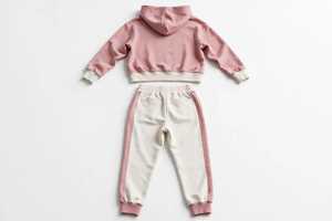Ensemble de survêtement d'hiver décontracté unisexe en coton 100% écologique, sweat-shirt à capuche et pantalon de jogging rose à blocs de couleur, deux pièces - Product Image 2