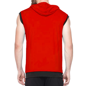 Sudadera con capucha roja sin mangas para hombre, 100% algodón, personalizada, con cremallera, gruesa, para invierno, gimnasio, deportes, fitness, de corte ajustado, bordada - Product Image 2