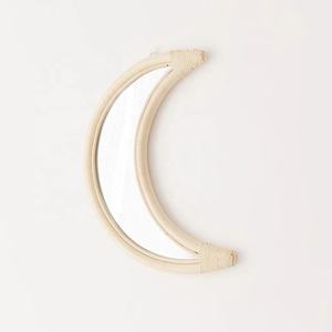 Minimalist Crescent <b>Moon</b> <b>Mirror</b> Rattan Decorate Kid Bedroom Nursery Wall Hanging Art Handcrafted Wicker Decorative Ornament - Product Image 1