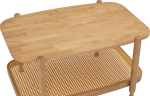 โต๊ะกาแฟไม้โอ๊คมาเลเซียธรรมชาติ หน้าโต๊ะไม้เนื้อแข็ง พร้อมชั้นวางด้านล่างหวายสังเคราะห์ รุ่นโต๊ะกาแฟ ดีไซน์ร่วมสมัยทันสมัย - Product Image 6