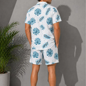 Men's Casual Summer Shirt 300Grams Breathable Anti-Pilling Satin Fabric Short Sleeve Floral Printed Design satin 100% polyester - Product Image 2