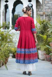 Kurta Anarkali de Algodón Bordado, Elegante Traje Tradicional Indio para Mujer, Estilo Étnico, para Verano, Cómodo, de Secado Rápido, Protección Solar - Product Image 3