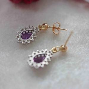 Boucles d'oreilles victoriennes en améthyste, argent sterling 925, plaqué or 14 carats, style vintage, bijoux élégants, cadeau pour femme - Product Image 5