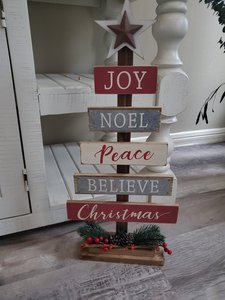 Panneau de Noël en bois à empiler Joyeux Noël Paix Croyance Décoration rustique de Noël à poser au sol Forme rectangulaire Thème hivernal - Product Image 5