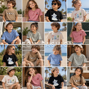 Liquidación de Almacén: Camisetas Casuales con Estampado de Rayas y Dibujos Animados de Bangladesh, Unisex para Niños, Ropa Casual Urbana, Lote en Stock Listo para Enviar - Product Image 3