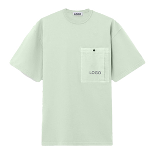 Camiseta de hombre con bolsillo, informal, de algodón, holgada, de manga corta, estilo urbano, básica y a la moda. - Product Image 1