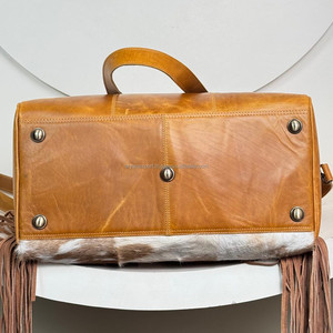 Nuevo diseño de moda personalizado de cuero de vaca genuino flecos bolsas de lona con manga de carro bolsas de viaje de gran capacidad para Unisex - Product Image 5