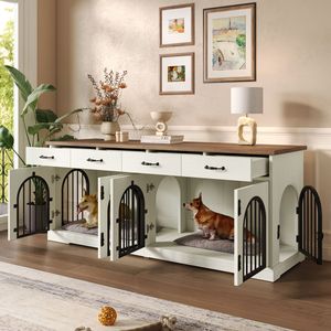 70.8\" Large Dog <b>Crate</b> Furniture with Removable Divider Door & 4 <b>Storage</b> Drawers Indoor Kennel End Table for 2 Dogs - Product Image 2