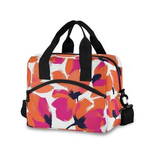 Sac à lunch isotherme à motif floral abstrait avec fermeture éclair et sangle réglable pour le rangement des aliments - Product Image 2